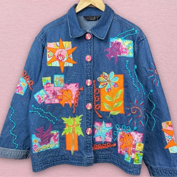 Jackets & Blazers - Vintage Artsy Embroidered 3D Popart Denim Jacket